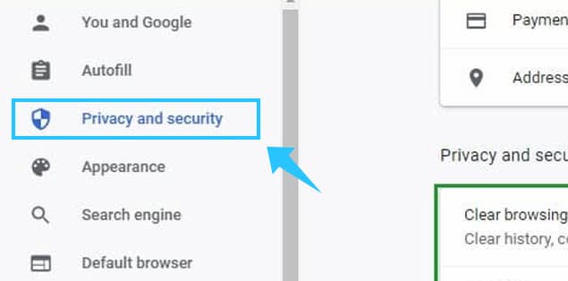 Click the "Security and Privacy" option in the main navigation bar.